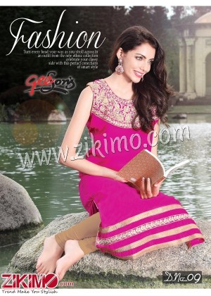 Magenta and Golden Designer Pure Chiffon Karachi Style Size - XXL Stitched Kurti 09