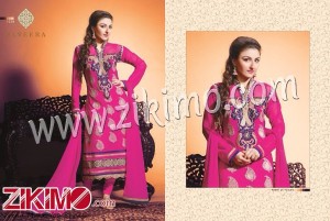 Hiba Alveera Soha Ali Khan Embroidered Georgette Rani Color Semi-stitched Straight Suit 1258