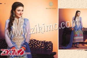 Hiba Alveera Soha Ali Khan Embroidered Georgette SkyBlue Semi-stitched Straight Suit 1280