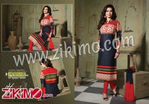 Khushika Hoor NavyBlue and Red Pure Cotton Daily Wear Long Straight Suit 6001