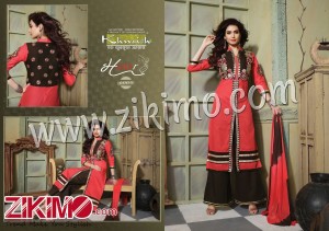 Khushika Hoor Red Black Pure Cotton Party Wear Long Straight Suit 6004