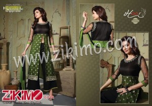 Khushika Hoor Black and DarkGreen Pure Cotton Long Straight Suit 6005
