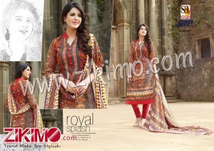 Jannat Orange and Red Printed Pashmina Un-stitched Daily Wear/Party Wear Straight Suit 1392