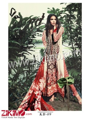 Kashmir Beauty Multicolor and CarrotRed 100% Pure Pashmina Un-stitched Party Wear Straight Suit With Chiffon Dupatta KB09