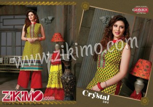 khushika Crystal Yellow and Red Printed Cambric Cotton Casual Wear Plazzo Suit 504