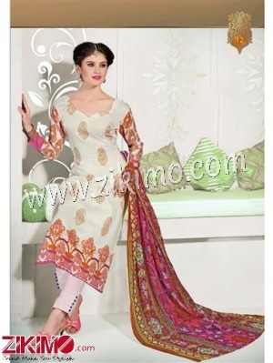 OffWhite Brown and Pink Satin Cotton Chiffon Dupatta Un-stitched Straight Suit 12