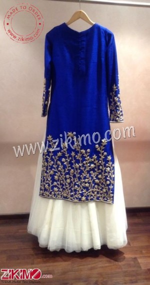 Blue And White Embroidered Georgette And Net Lehengas Choli