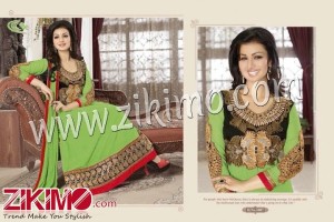 Ayesha Takia Embroidered Georgette Green and Red Semi-stitched Anarkali Suit
