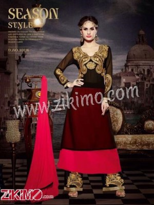 lack and Bright Pink Georgette Long Stylish Semi-Stitched Designer Suit