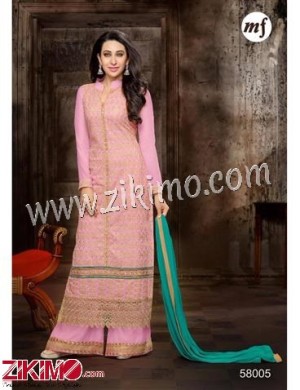 Pink and Beige Embroidered Georgette Semi-stitched Straight Suit