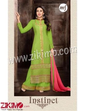 ParrotGreen and Golden Embroidered Georgette Semi-stitched Straight Suit