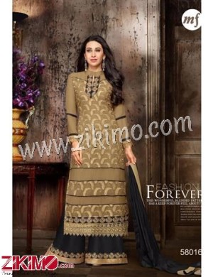Karishma Kapoor TanBrown and Black Embroidered Georgette Semi-stitched Straight Suit