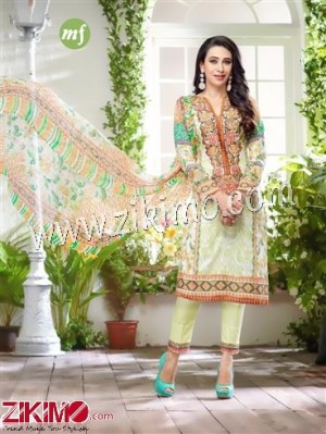 MultiColor and LightOliveGreen Embroidered Cotton Satin Un-stitched Daily Wear Pakistani Suit