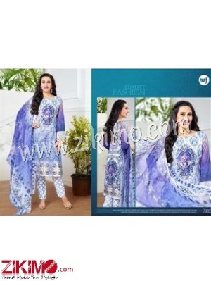 White and RoyalBlue Embroidered Pashmina Un-stitched Party Wear Straight Suit