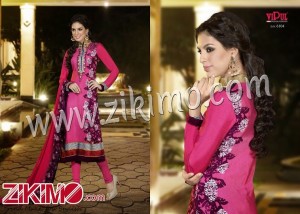 Vipul DarkMagenta and HotPink Georgette Embroidered Semi-stitched Straight With Chiffon Dupatta Suit 6104