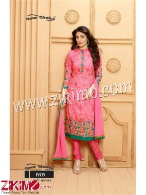 Your Choice Pink and Green Pure Dyeble Georgette Embroidered Un-stitched Party Wear Straight Long Suit 1905