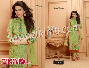 Your Choice LightGreen and Red Pure Dyeble Georgette Embroidered Un-stitched Party Wear Straight Long Suit 1906