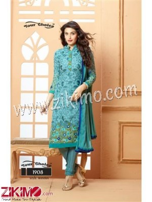 Your Choice Blue and Green Pure Dyeble Georgette Embroidered Un-stitched Party Wear Straight Long Suit 1908