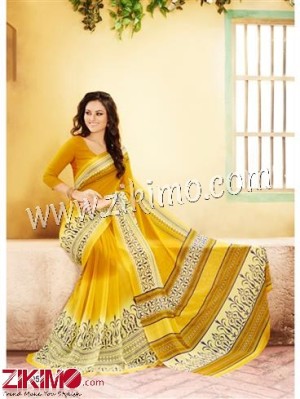Sand and Yellow Chiffon Saree With Blouse Piece 4005