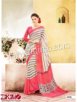 4008Pink and Cream Chiffon Saree With Blouse Piece 4008