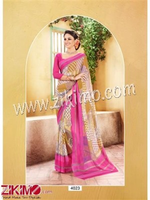 Pink and Brown Chiffon Saree With Blouse Piece 4023