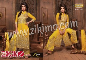 Zaara 9603 Yellow and Silver Cotton Embroidered Un-stitched Suit With Chiffon Dupatta