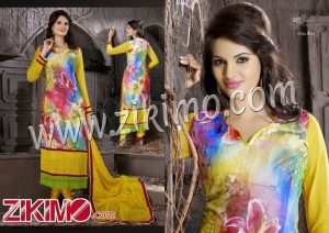 Adesh 8003 Yellow and Multicolor Embroidered Georgette Digital Print Party Wear Semi-stitched Straight Suit With Chiffon Dupatta