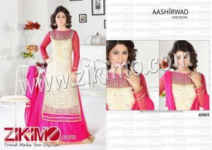 40003 Ivory and Magenta Embroidered Georgette  Semi-Stitched Party Wear Lehenga choli With Chiffon Dupatta