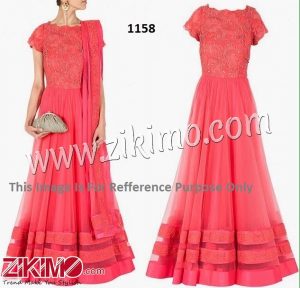 Zikimo Designer Net Pink Wedding Wear Floor Length Anarkali Suit With Net Dupatta