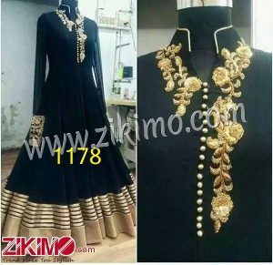 Zikimo Designer Georegtte Black Wedding Wear Floor Length Anarkali Suit With Net Dupatta