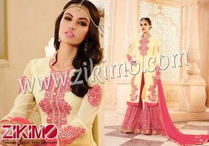 Arjaan Cream Pink Georgette Embroidered Wedding Wear Palazzo Sharara Suit 604A