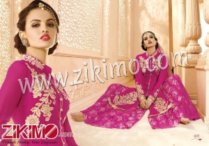 Arjaan Hot Pink Embroidered Georgette  Wedding Wear Designer Palazzo Sharara Salwar Suit 605A