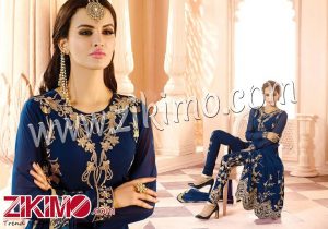 Arjaan Resham Work Blue Embroidered Georgette Wedding Wear Designer Straight Salwar Suit 606B