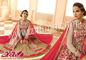 Arjaan Vivacious Beige Gorgette Embroidered Work Wedding Wear A Line Lehenga Choli 607A