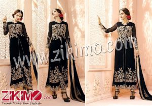 Arjaan Black Gorgette Embroidered Work Designer Straight Salwar Suit 608B