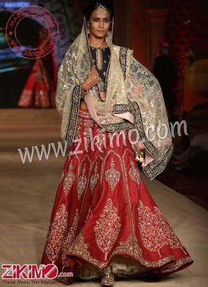 Zikimo Bajirao Mastani Indian Bridal Wear Red Lehenga with Zardozi Embroidery