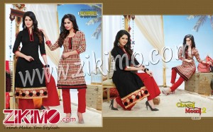 Cheeni Meeni Black Multicolor and Red Cotton Un-stitched Party Wear/Daily Wear Chudidar Suit With Chiffon Dupatta 6301