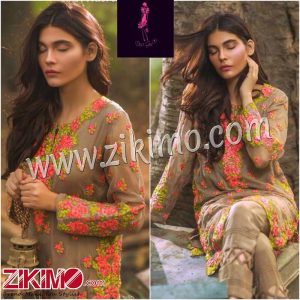 Zikimo 106 Grey Biege Desi Girl Embroidered Georgette Pants/Palazzo Pakistani Suits