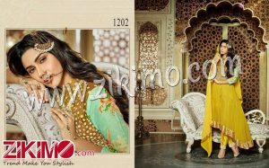 Zikimo Diwani Mastani 1202 Yellow Green Party Wear High Low Style Anarkali Suit With Chiffon Dupatta