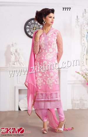 Pure Georgette PInk Party /Wedding Wear Straight Long Suit