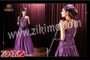 Zikimo Heroine 5084 Purple SIlk Chiffon Embeoidery Work Wedding Wear Anniversary Evening Prom Gown