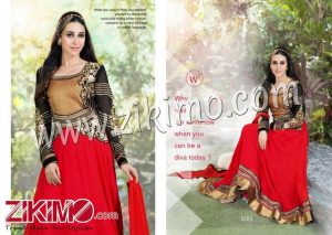 Firoza Karishma Kapoor Black With Red Georgette Wedding/Party Wear Anarkali Suit 11015