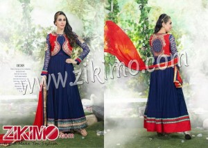 Firoza Karishma Kapoor Blue Net  with Red Jacket Embroidered Wedding/Party Wear Anarkali Suit
