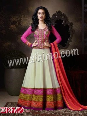 Khwaab 1116 Shradha Kapoor Embroidered Georgette Semi-Stitched Pink and Ivory Anarkali Suit