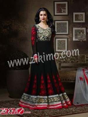 Khwaab 1118 Shradha Kapoor Embroidered Georgette Semi-Stitched Black and Red Anarkali Suit