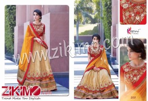 Kesari 203 Red And Beige Net and Pure Silk Jacuard Semi Stitched Wedding Lehenga Choli
