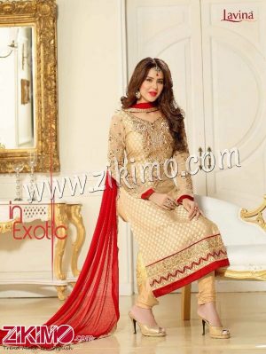 Zikimo Levina 13003 Beige Embroidered Brasso Semi-stitched Party Wear/Wedding Wear Straight Suit
