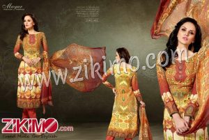 Muse 1402 Pure Pashmina Orange Brown Digital Printed embroidered Party Wear Straight Suit