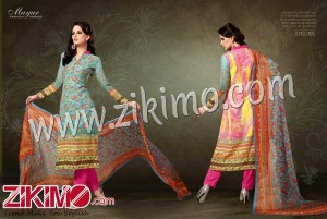 Muse 1403 Pure Pashmina Blue Pink Digital Printed embroidered Party Wear Straight Suit