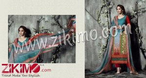 Zikimo Naziya 25805B SeaGreen and Maroon Winter Wear Digital Printed Pashmina Straight Suit